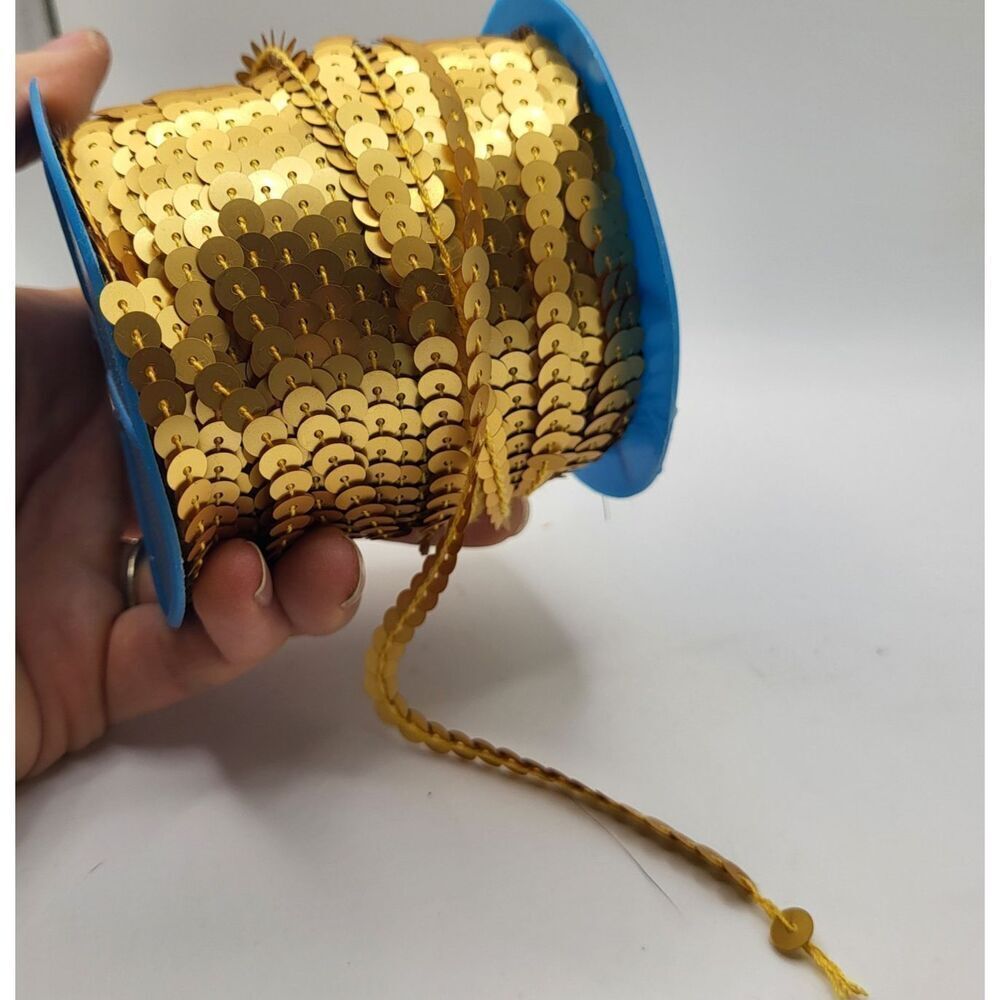 100 yards 6mm Diameter Flat Round Sequin Ribbon Sequins Matte Gold